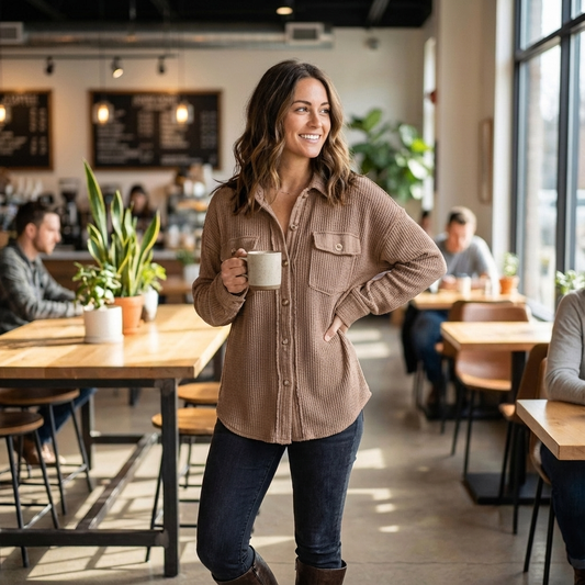 Waffle Knit Button-Up Shirt