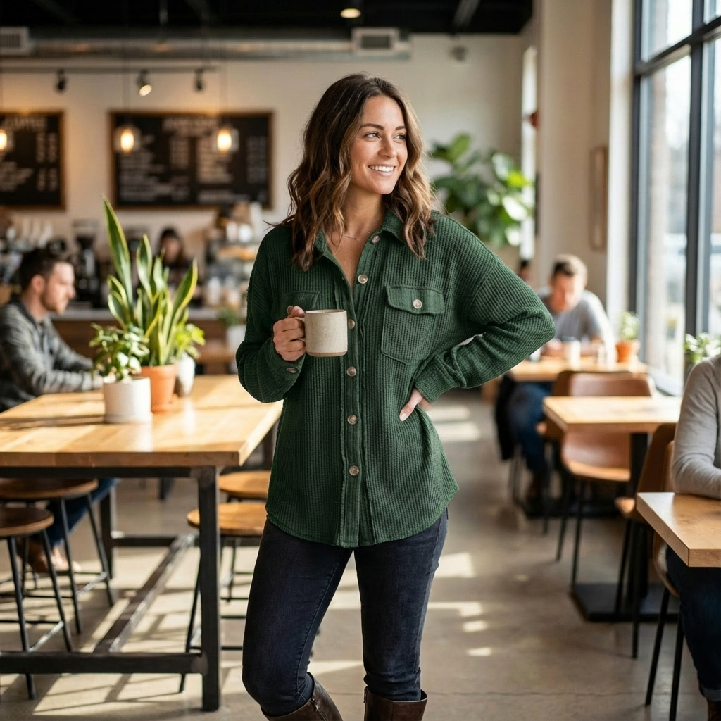 Waffle Knit Button-Up Shirt