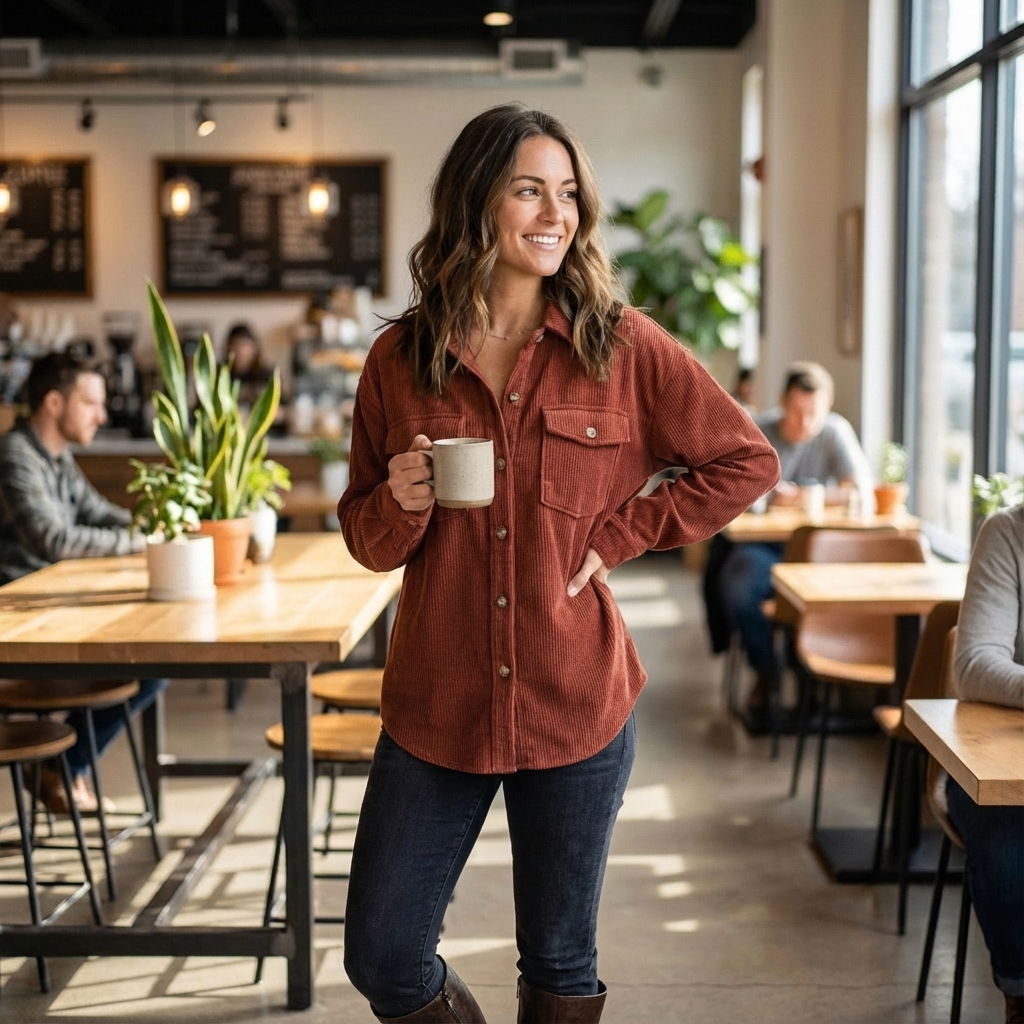 Waffle Knit Button-Up Shirt